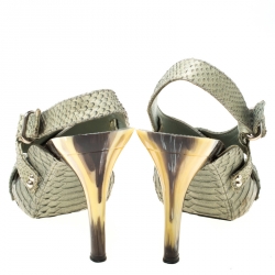 Dior Green Python Leather Cross Strap Slingback Platform Sandals Size 41