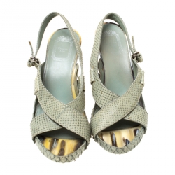 Dior Green Python Leather Cross Strap Slingback Platform Sandals Size 41