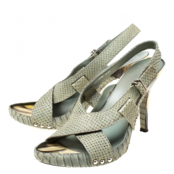 Dior Green Python Leather Cross Strap Slingback Platform Sandals Size 41