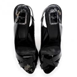 Pre Owned Christian Dior Black Patent Extreme Slingback Sandals Size 41.5