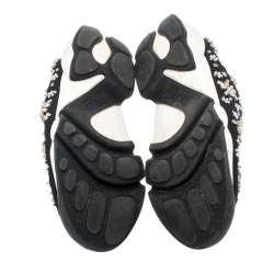 Pre Owned Dior Black Floral Embellished Mesh Fusion Slip On Sneakers Size 37