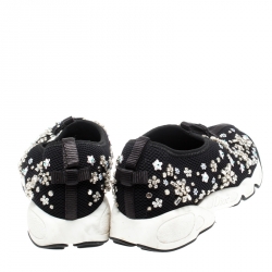 Pre Owned Dior Black Floral Embellished Mesh Fusion Slip On Sneakers Size 37