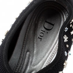 Pre Owned Dior Black Floral Embellished Mesh Fusion Slip On Sneakers Size 37