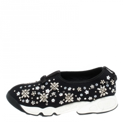 Pre Owned Dior Black Floral Embellished Mesh Fusion Slip On Sneakers Size 37