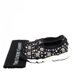 Pre Owned Dior Black Floral Embellished Mesh Fusion Slip On Sneakers Size 37