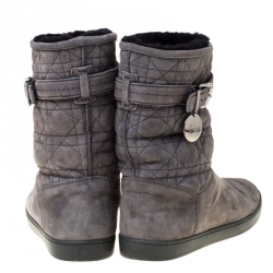 Dior Grey Cannage Suede Fur Lined Snow Boots Size 36