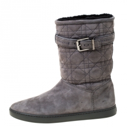 Dior Grey Cannage Suede Fur Lined Snow Boots Size 36