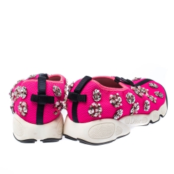 Pre Owned حذاء رياضي ديور مزخرف فوشين شبك وردي مقاس 38