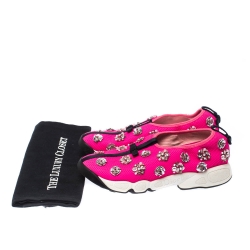 Pre Owned حذاء رياضي ديور مزخرف فوشين شبك وردي مقاس 38