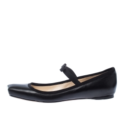 Pre Owned Dior Black Leather Mary Jane Ballet Flats Size 37