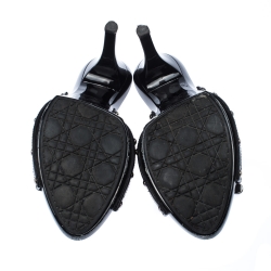 Pre Owned صندل ديور فيونكة مقدمة مفتوحة جلد لامع أسود مقاس 40