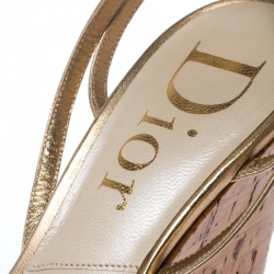 Pre Owned Dior Metallic Gold Leather Strappy Cork Wedge Platform Ankle Strap Sandals Size 38