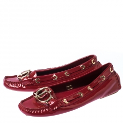 Dior Red Patent Leather CD Logo Slip On Loafers Size 37.5