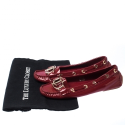 Dior Red Patent Leather CD Logo Slip On Loafers Size 37.5