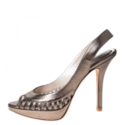 Christian Dior Pale Green Metallic Whisper Slingback Sandals Size 35