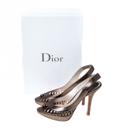 Christian Dior Pale Green Metallic Whisper Slingback Sandals Size 35