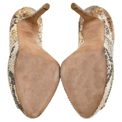مملوكة مسبقًا Dior Beige/Gold Python Leather Miss Dior Peep Toe Platform Pumps Size 35.5