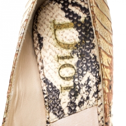 مملوكة مسبقًا Dior Beige/Gold Python Leather Miss Dior Peep Toe Platform Pumps Size 35.5