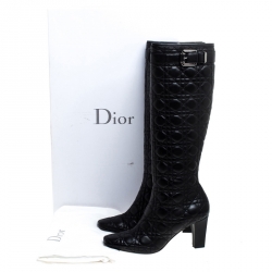 Pre Owned Dior Black Cannage Quilted Leather Knee High Length Boots Size 41.5