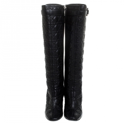 Pre Owned Dior Black Cannage Quilted Leather Knee High Length Boots Size 41.5