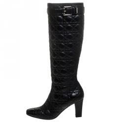 Pre Owned Dior Black Cannage Quilted Leather Knee High Length Boots Size 41.5