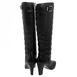 Pre Owned Dior Black Cannage Quilted Leather Knee High Length Boots Size 41.5