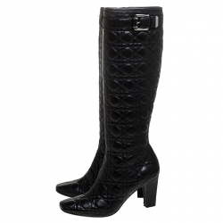 Pre Owned Dior Black Cannage Quilted Leather Knee High Length Boots Size 41.5