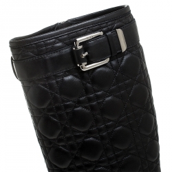 Pre Owned Dior Black Cannage Quilted Leather Knee High Length Boots Size 41.5