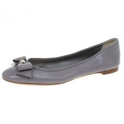 Pre Owned Christian Dior Light Grey Leather 'So Dior' Ballet Flats Size 38.5