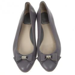 Pre Owned Christian Dior Light Grey Leather 'So Dior' Ballet Flats Size 38.5