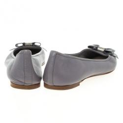 Pre Owned Christian Dior Light Grey Leather 'So Dior' Ballet Flats Size 38.5