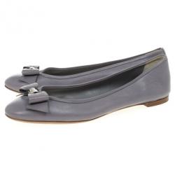 Pre Owned Christian Dior Light Grey Leather 'So Dior' Ballet Flats Size 38.5