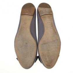 Pre Owned Christian Dior Light Grey Leather 'So Dior' Ballet Flats Size 38.5