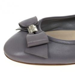 Pre Owned Christian Dior Light Grey Leather 'So Dior' Ballet Flats Size 38.5