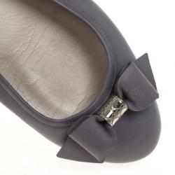 Pre Owned Christian Dior Light Grey Leather 'So Dior' Ballet Flats Size 38.5