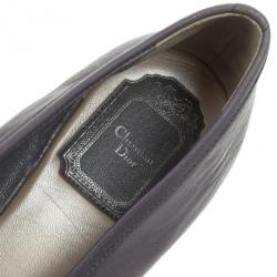 Pre Owned Christian Dior Light Grey Leather 'So Dior' Ballet Flats Size 38.5