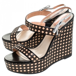 Pre Owned Dior Tricolor Cannage Leather Wedge Platform Strappy Sandals Size 38