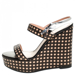 Pre Owned Dior Tricolor Cannage Leather Wedge Platform Strappy Sandals Size 38