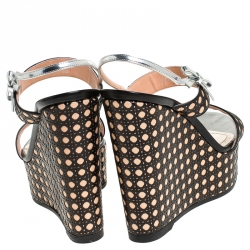 Pre Owned Dior Tricolor Cannage Leather Wedge Platform Strappy Sandals Size 38