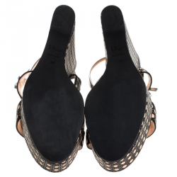 Pre Owned Dior Tricolor Cannage Leather Wedge Platform Strappy Sandals Size 38