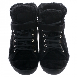 Pre Owned Dior Black Suede And Wool Trim Lace Up High Top Sneakers Size 41