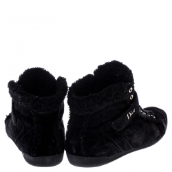 Pre Owned Dior Black Suede And Wool Trim Lace Up High Top Sneakers Size 41