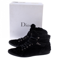 Pre Owned Dior Black Suede And Wool Trim Lace Up High Top Sneakers Size 41