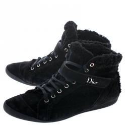 Pre Owned Dior Black Suede And Wool Trim Lace Up High Top Sneakers Size 41
