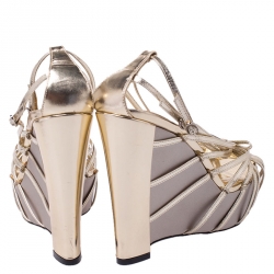 Pre Owned صندل ديور كعب روكي نعل سميك سيور جلد لامع ذهبي مقاس 38