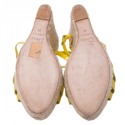 Christian Dior Yellow Patent Leather CD2 T Strap Espadrilles Wedges Size 40