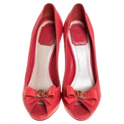 Pre Owned حذاء كعب عالي ديور نعل سميك مقدمة مفتوحة جلد كاناج لامع وردي مقاس 39