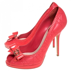 Pre Owned حذاء كعب عالي ديور نعل سميك مقدمة مفتوحة جلد كاناج لامع وردي مقاس 39