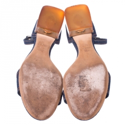 Pre Owned Dior Blue Denim Ankle Strap Block Heel Sandals Size 38.5