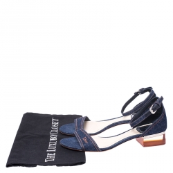 Pre Owned Dior Blue Denim Ankle Strap Block Heel Sandals Size 38.5